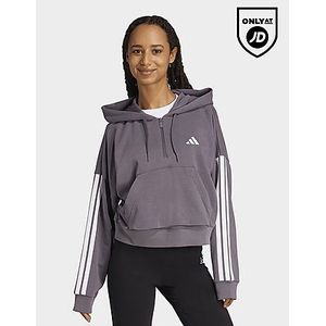 adidas Essentials 3-Stripes French Terry Hoodie met Korte Rits - Grijs- Dames, Grijs