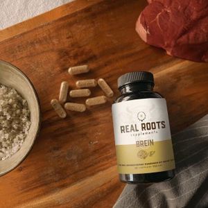 Real Roots – Brein Capsules (90 Capsules) – 500 Mg | 80% Brein & 20% Lever – Grasgevoerde Runderen