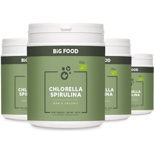 Big Food - Chlorella Spirulina - 500g / 1000 Tabletten (500mg) (3+1 Gratis - 2kg Totaal)