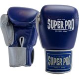 Super Pro Lederen (thai)bokshandschoenen Enforcer Blauw/Zilver/Wit 10oz