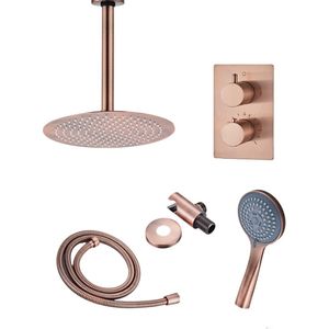 Saniclear Copper complete inbouw regendouche met hoofddouche 30cm, plafondarm en 3 standen handdouche koper geborsteld