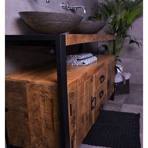 MD Interior Woodz badmeubel mangohout 135cm met natuurstenen waskommen