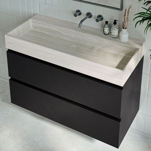 Fontana White Travertin wastafelmeubel 100cm mat zwart zonder kraangat