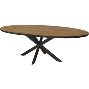 Livingfurn Accent ovale eettafel met visgraat teakhout 210x100cm