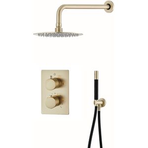 Saniclear Brass Pro complete inbouw regendouche met hoofddouche 30cm en wandarm messing geborsteld