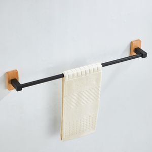 Saniclear Lumber handdoekhouder 60cm zwart mat met walnoothout