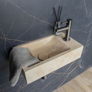 Saniclear White Travertin fonteinset met rechte kraan gunmetal - verouderd ijzer