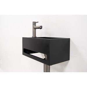 Saniclear Bali mat zwarte fonteinset links met kraan in verouderd ijzer - gunmetal