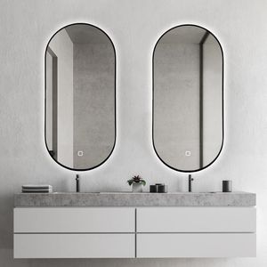 Saniclear Parma ovale spiegel met verlichting en verwarming 100x50cm zwart mat - set van 2