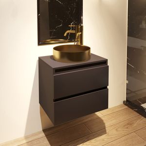 Fontana Vazano wastafelmeubel 60cm mat zwart met ronde waskom mat goud