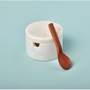 Be Home voorraadpot marmer met houten lepel wit 5cm