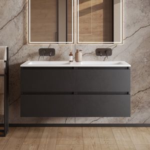 Fontana Cosmos wastafelmeubel zwart mat 120cm met dubbele wastafel zonder kraangaten