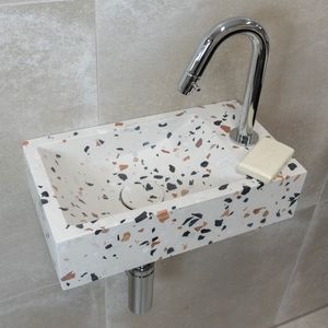 Saniclear Terrazzo fonteinset met gebogen kraan chroom