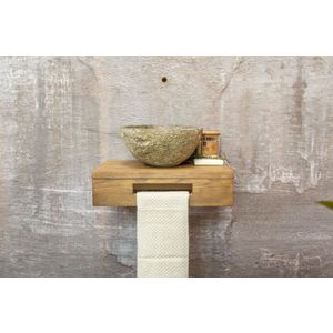 Saniclear Seba fonteinsetje met bruin eiken plank en waskom riviersteen