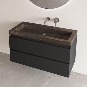 Fontana Freestone wastafelmeubel 100cm mat zwart met wastafel natuursteen zonder kraangat