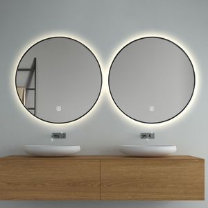 Saniclear Circle Black ronde spiegel 60cm met verlichting en spiegelverwarming - set van 2