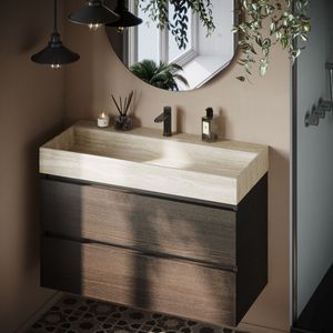 Fontana White Travertin wastafelmeubel 100cm kasteelbruin met kraangat