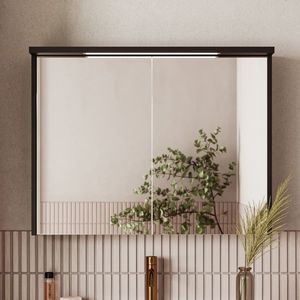 Fontana Grado spiegelkast met verlichting zwart mat 80cm