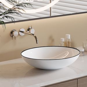 Saniclear Raja ronde waskom 40cm wit glans met zwarte lijn