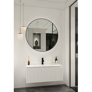 Fontana Lento wastafelmeubel 100cm mat wit ribbelfront met witte wastafel 1 kraangat en spiegel