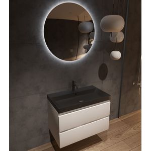 Fontana Kolo wastafelmeubel 80cm mat wit met zwarte wastafel 1 kraangat en spiegel