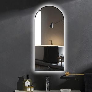 Saniclear Arc zwarte spiegel 45x100cm toog met verlichting en spiegelverwarming