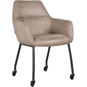 Label51 Lenny eetkamerstoel op wieltjes micro suede taupe - set van 2 stoelen