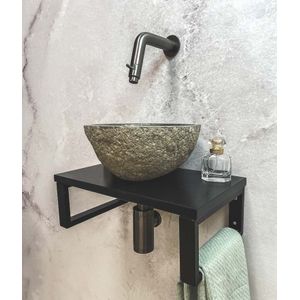 Saniclear Lovi fonteinset met rivierstenen waskom en kraan gunmetal - verouderd ijzer