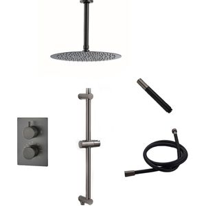 Saniclear Iron inbouw regendouche met hoofddouche 30cm, plafondarm en glijstang gunmetal - verouderd ijzer