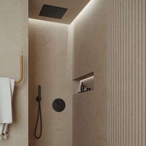 Saniclear Cube inbouw regendouche rond met inbouw douchekop en handdouche zwart mat