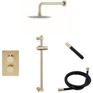 Saniclear Brass Pro complete inbouw regendouche met hoofddouche 20cm, wandarm en glijstang messing geborsteld