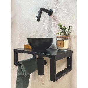 Saniclear Lovi fonteinset met keramische waskom zwart en kraan zwart mat