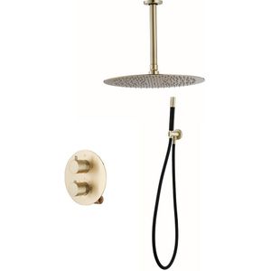 Saniclear Brass Pro complete inbouw regendouche rond met hoofddouche 30cm en plafondarm messing geborsteld