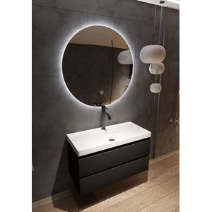 Fontana Kolo wastafelmeubel 100cm mat zwart met glans witte wastafel 1 kraangat en spiegel