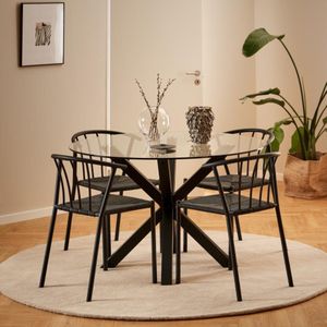 Noorlicht Flore ronde eettafel glas met zwarte poten 120cm