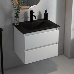 Fontana Rovigo wastafelmeubel 60cm mat wit met zwarte wastafel en kraangat