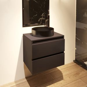 Fontana Vazano wastafelmeubel 60cm mat zwart met ronde waskom gunmetal