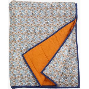 Nordal Cosmo plaid blauwe bloemen en oranje / bruine achter