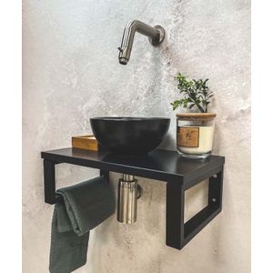 Saniclear Lovi fonteinset met keramische waskom zwart en kraan RVS