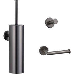 Saniclear Iron toiletaccessoire set met toiletborstel, haak en rolhouder verouderd ijzer - gunmetal