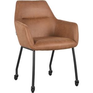 Label51 Lenny eetkamerstoel op wieltjes micro suede cognac - set van 2 stoelen