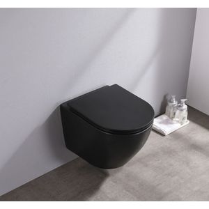 Saniclear Itsie randloos toilet met softclose zitting zwart mat