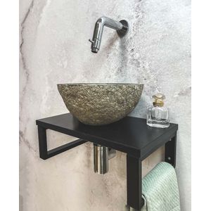 Saniclear Lovi fonteinset met rivierstenen waskom en kraan chroom
