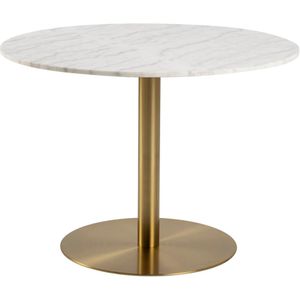 Noorlicht Dewi ronde eettafel wit marmer met messing poot 105x75cm