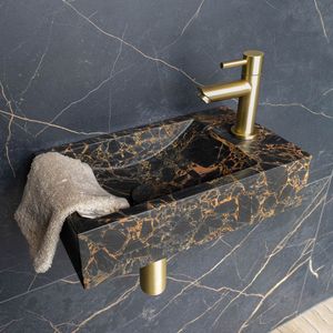 Saniclear Athens Portoro Gold fonteinset met rechte kraan messing geborsteld