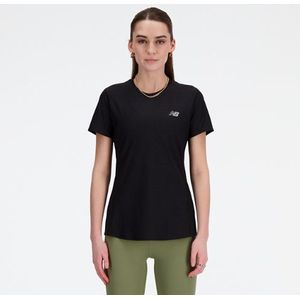 New Balance Dames Jacquard Slim T-Shirt in Zwart, Poly Knit, Maat S