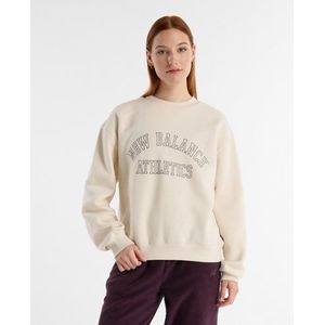 New Balance Dames Graphic Fleece Crew in Beige, Cotton Fleece, Maat M