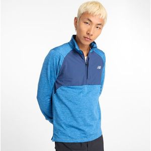 New Balance Heren Athletics Heat Grid 1/2 Zip in Blauw, Poly Knit, Maat XL