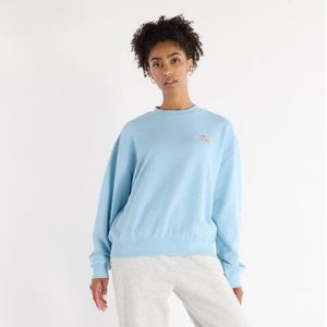 New Balance Dames French Terry Oversized Logo Crew in Blauw, Cotton Fleece, Maat L