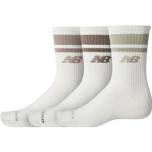 New Balance Unisex Everyday Stripe Midcalf 3 Pack in Wit, Cotton, Maat L